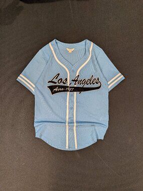 Aeropostale Los Angeles Mesh Baseball Jersey Mens S Light Blue Button Up